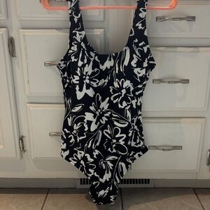 Hurley Black and White Floral One Piece Swimsuit